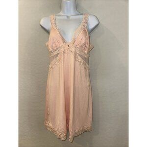 ADORE ME slip dress nightgown Pink KNIT JERSEY bias‎ cut lace mesh WOMEN'S M NWT